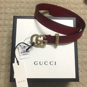 Brand New Red Gucci Belt Gold Double GG Size 65